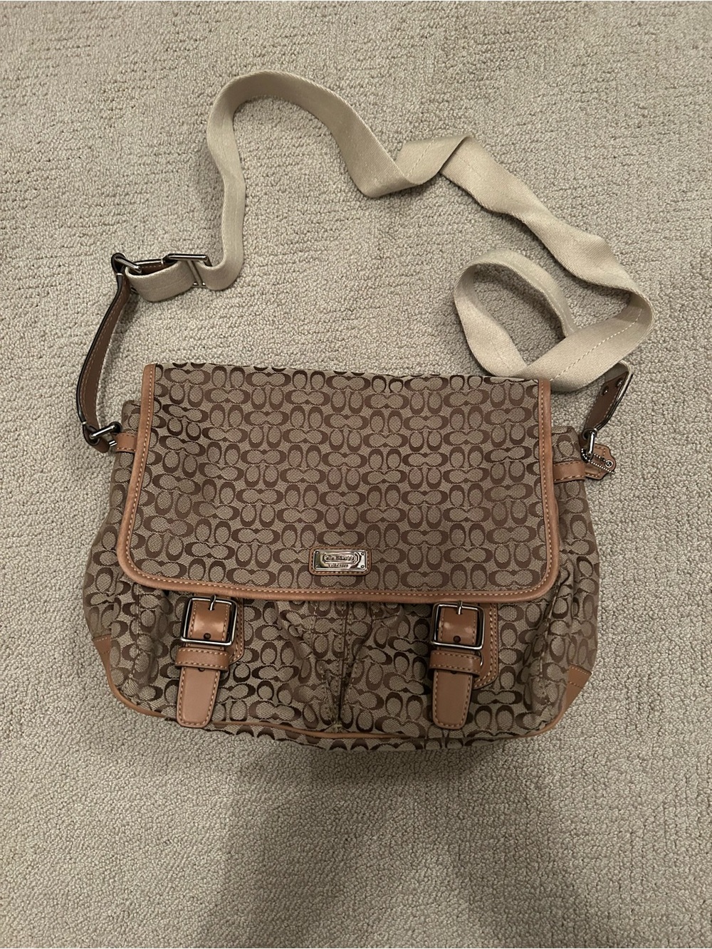 Coach Tan Signature Canvas Crossbody Messenger Bag